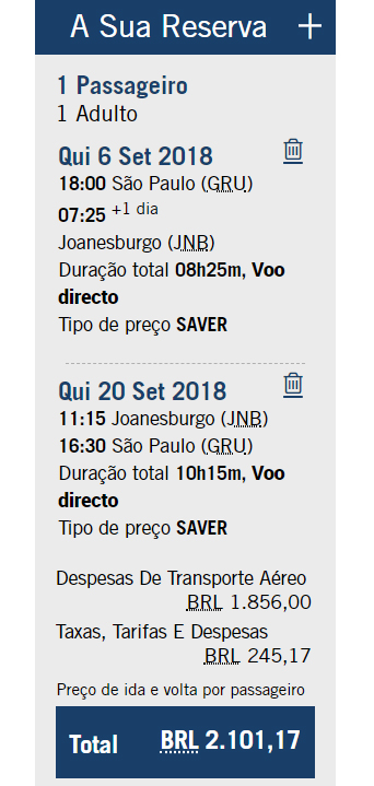 Passagem para a África do Sul - South African Airways (SAA)